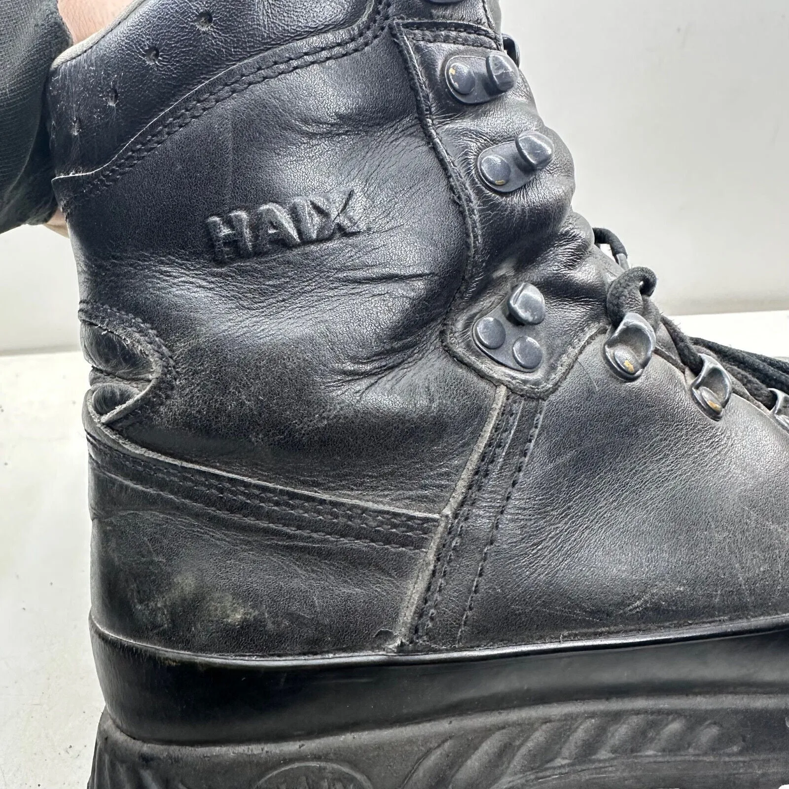 German Army Black Leather Army Heavy Duty Combat Boots HAIX Size EU 40.5 UK 7