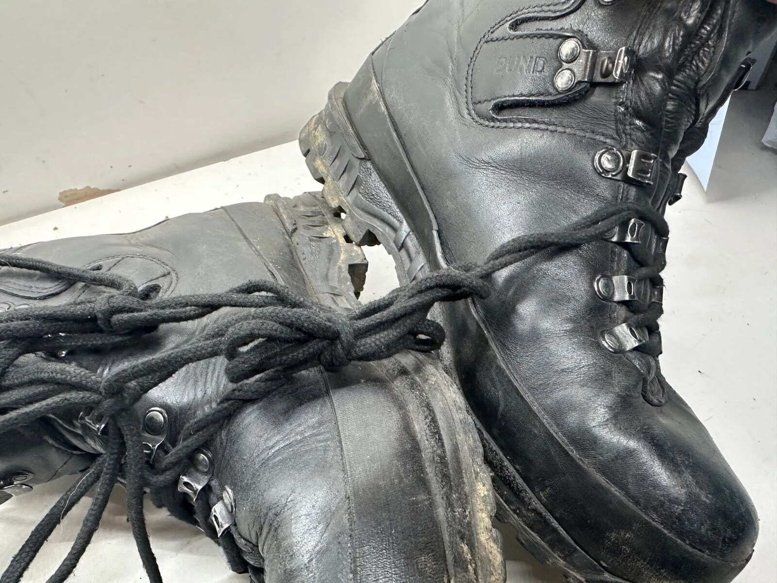 German Army Black Leather Army Heavy Duty Combat Boots Meindl Size EU 43 UK 9