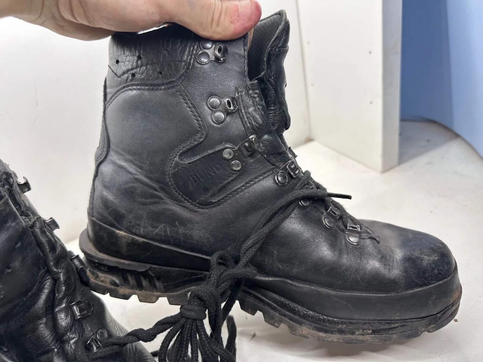 German Army Black Leather Army Heavy Duty Combat Boots Meindl Size EU 43 UK 9