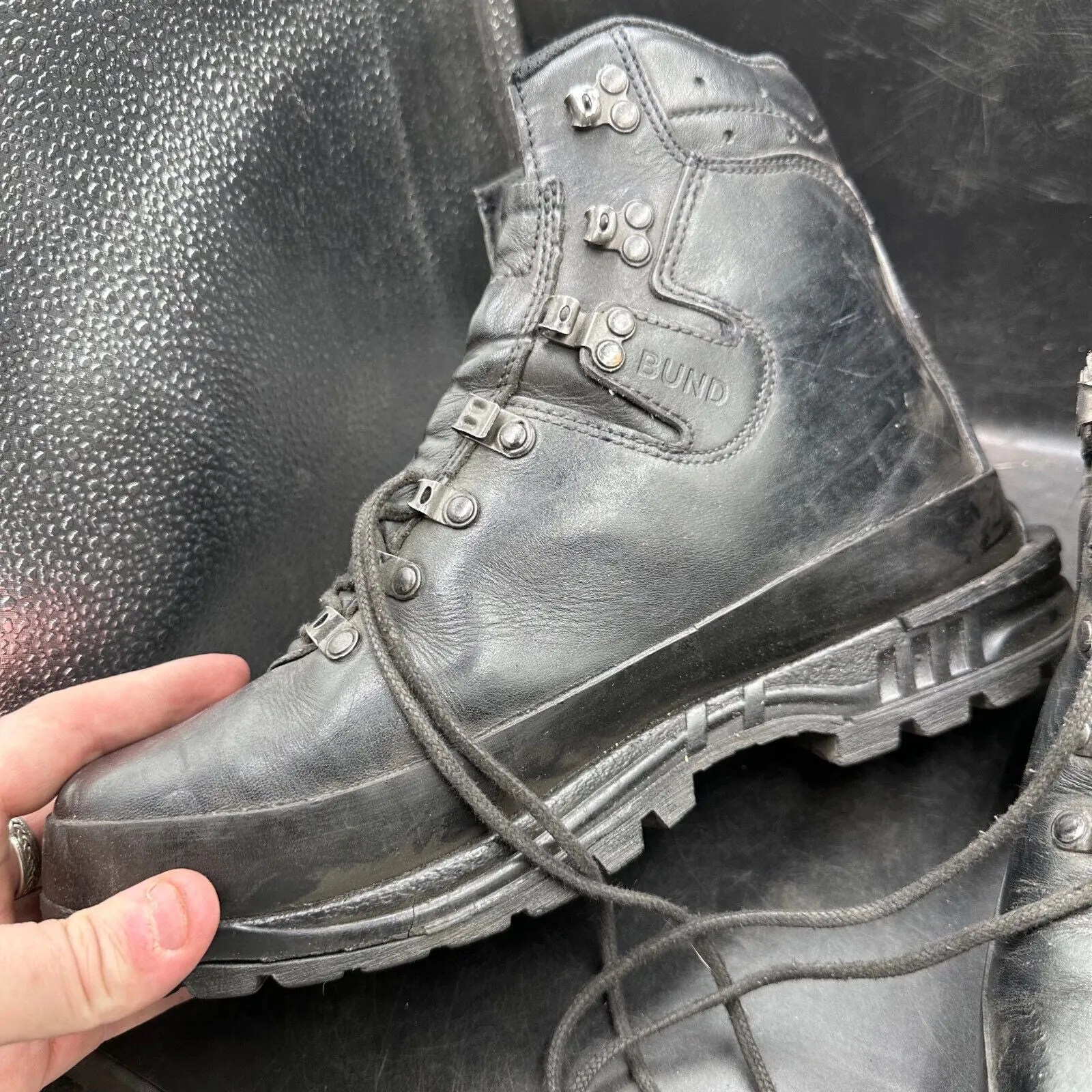 German Army Black Leather Army Heavy Duty Combat Boots Meindl Size EU 43 UK 9