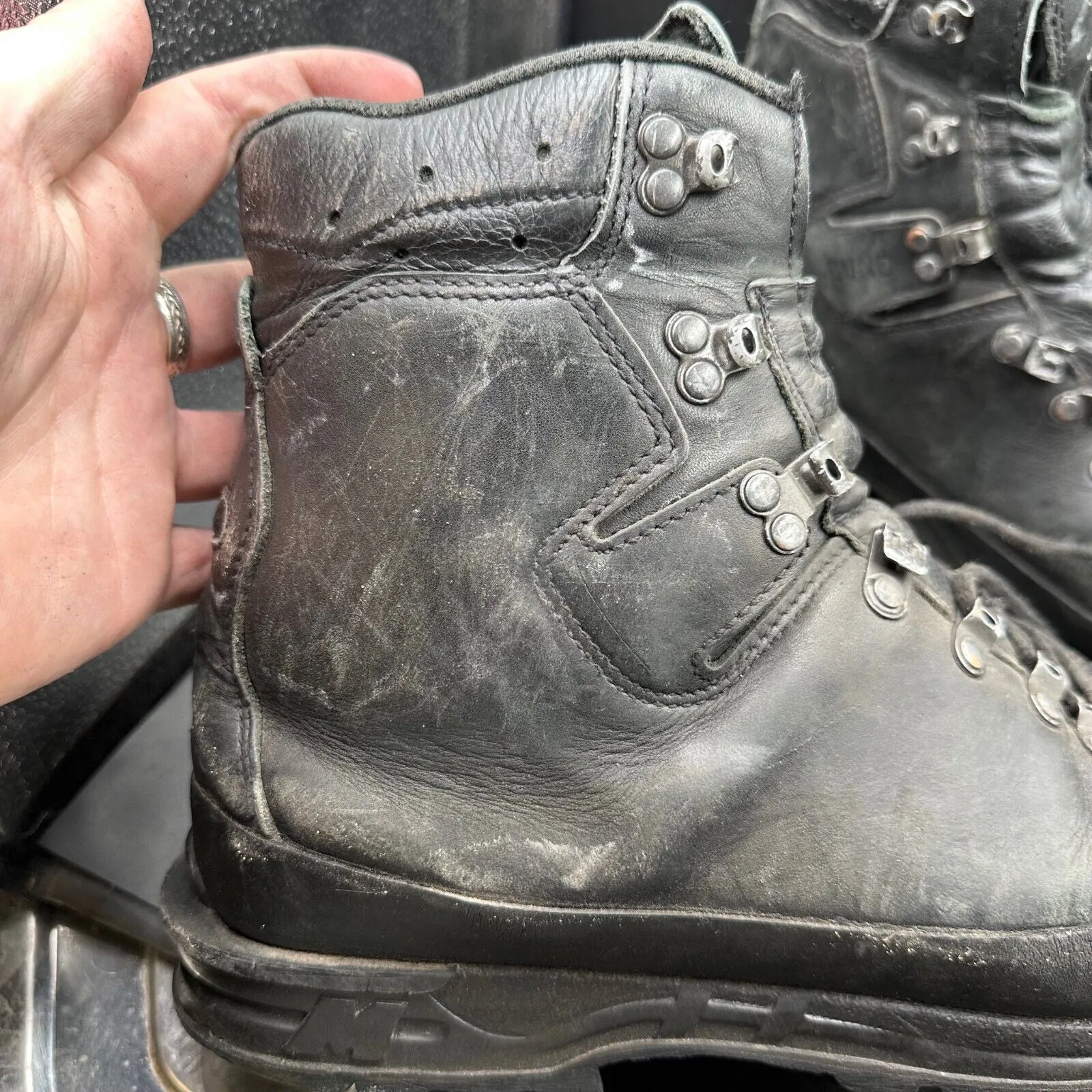 German Army Black Leather Army Heavy Duty Combat Boots Meindl Size EU 45 UK 10.5