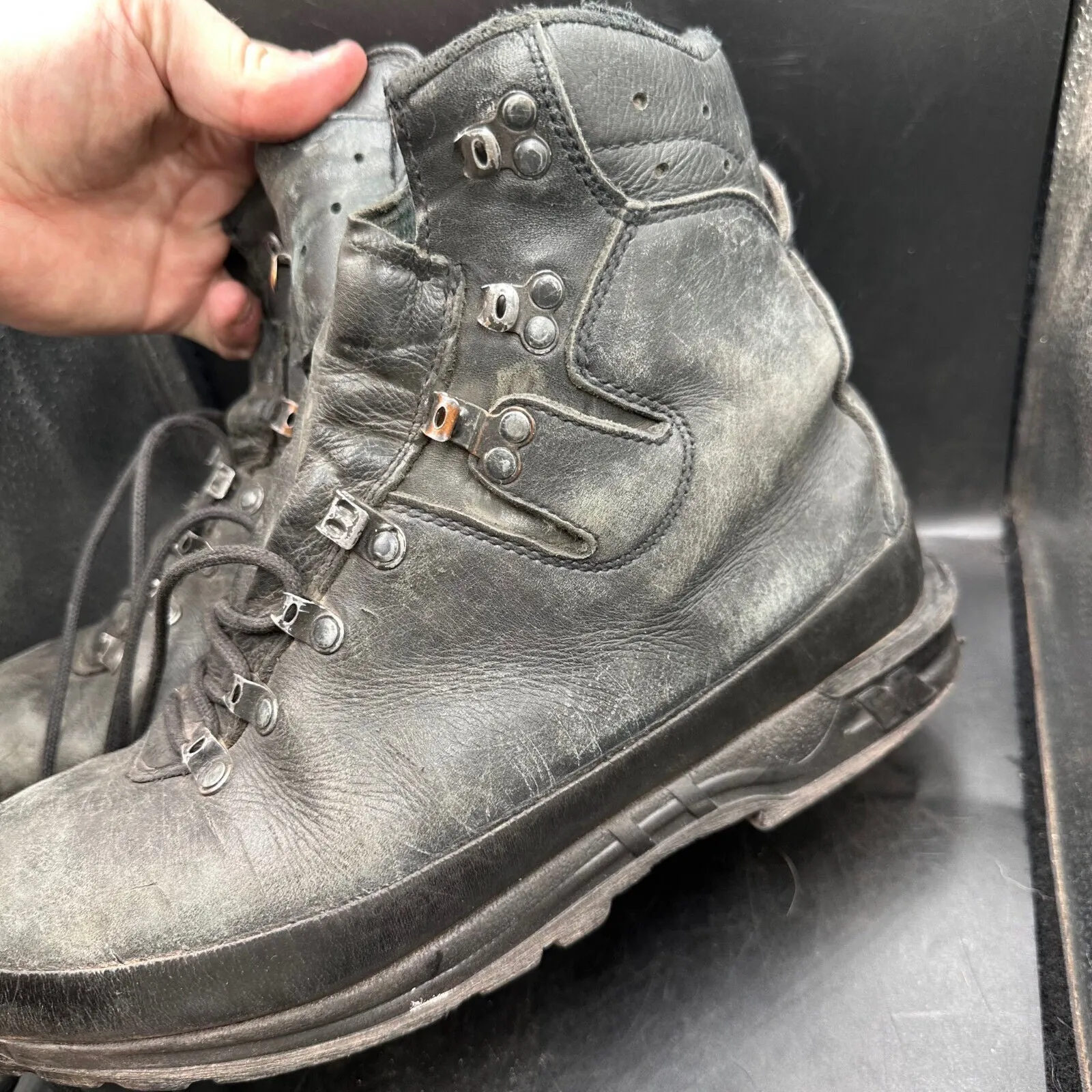 German Army Black Leather Army Heavy Duty Combat Boots Meindl Size EU 45 UK 10