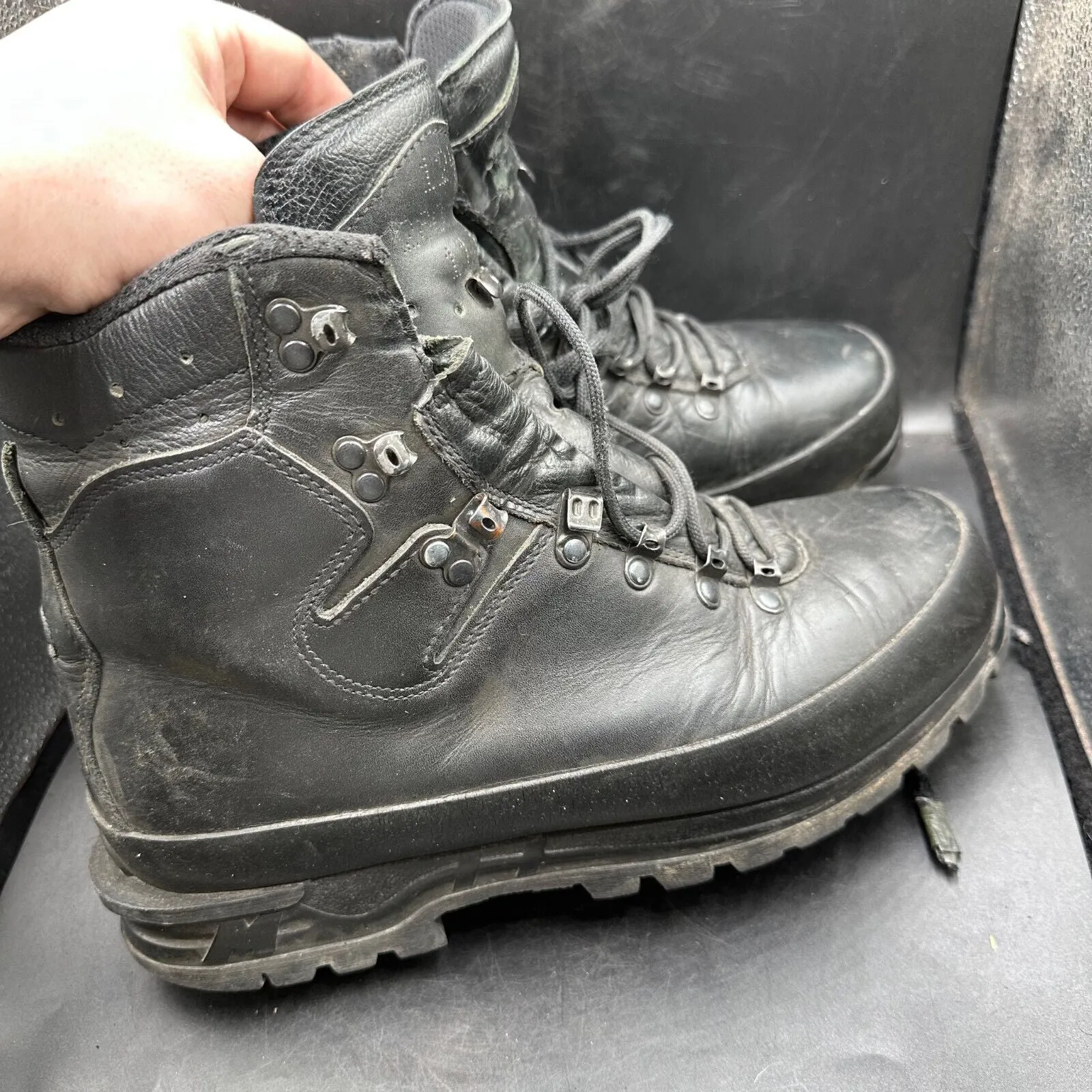 German Army Black Leather Army Heavy Duty Combat Boots Meindl Size EU 45 UK 10