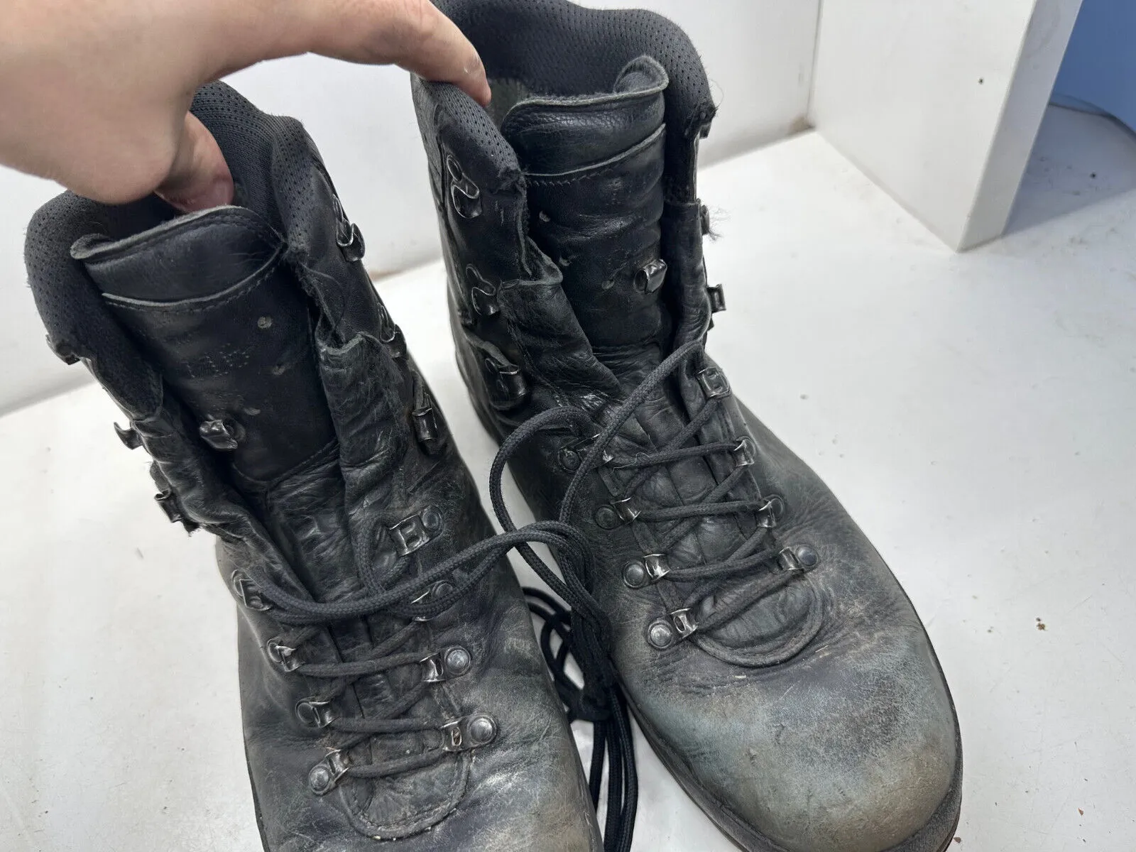 German Army Black Leather Army Heavy Duty Combat Boots Meindl - Size EU 47 UK 12