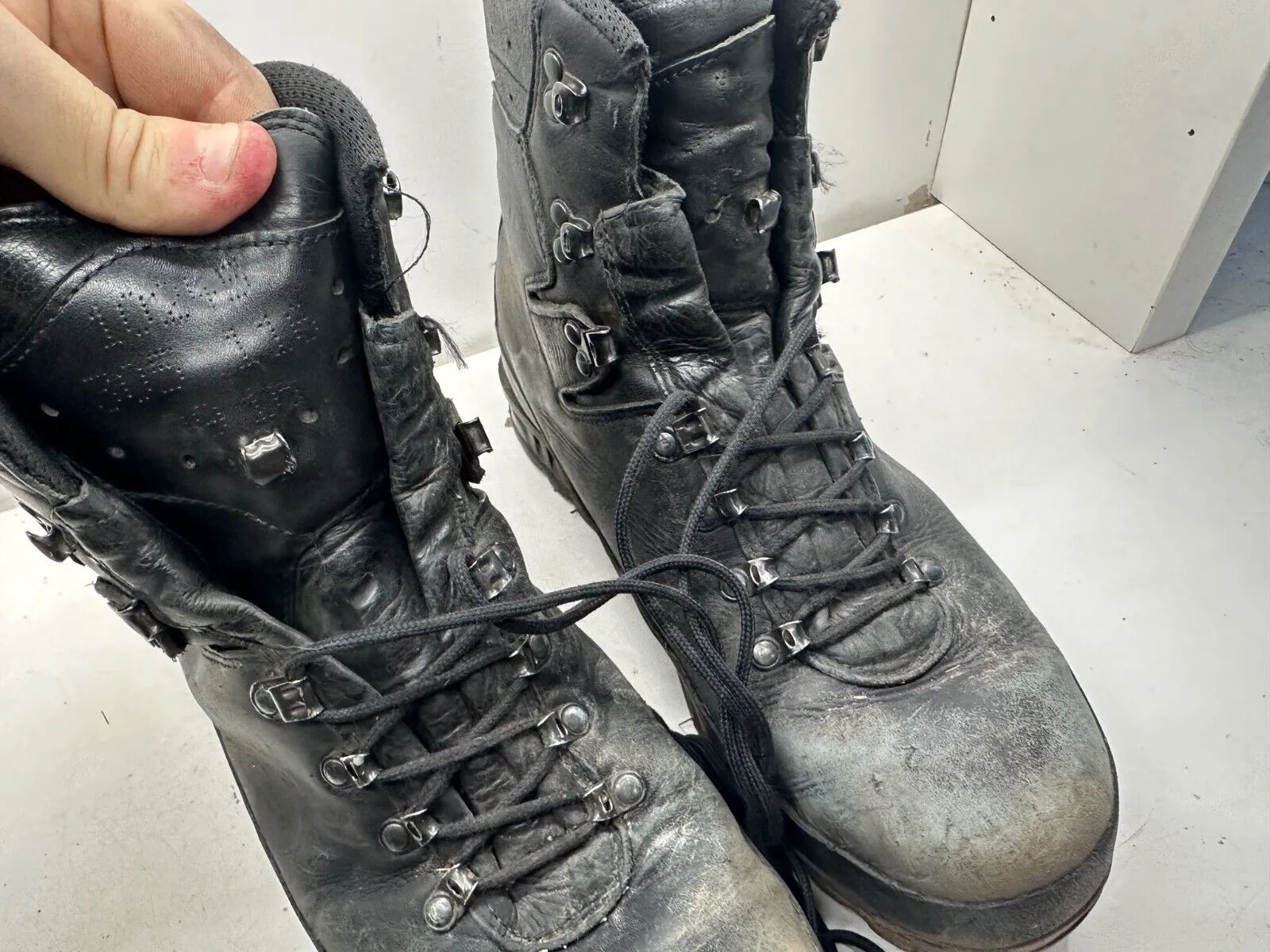 German Army Black Leather Army Heavy Duty Combat Boots Meindl - Size EU 47 UK 12