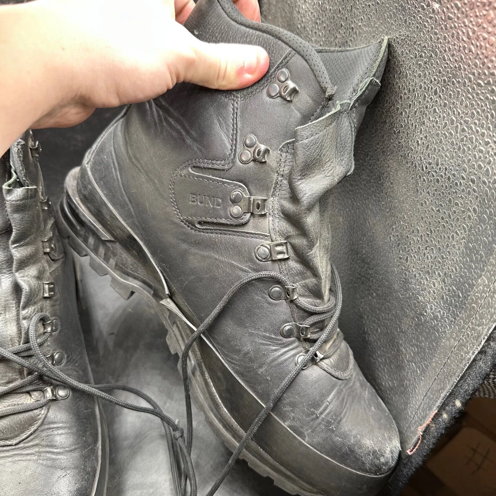 German Army Black Leather Army Heavy Duty Combat Boots Meindl Size EU 47 UK 12