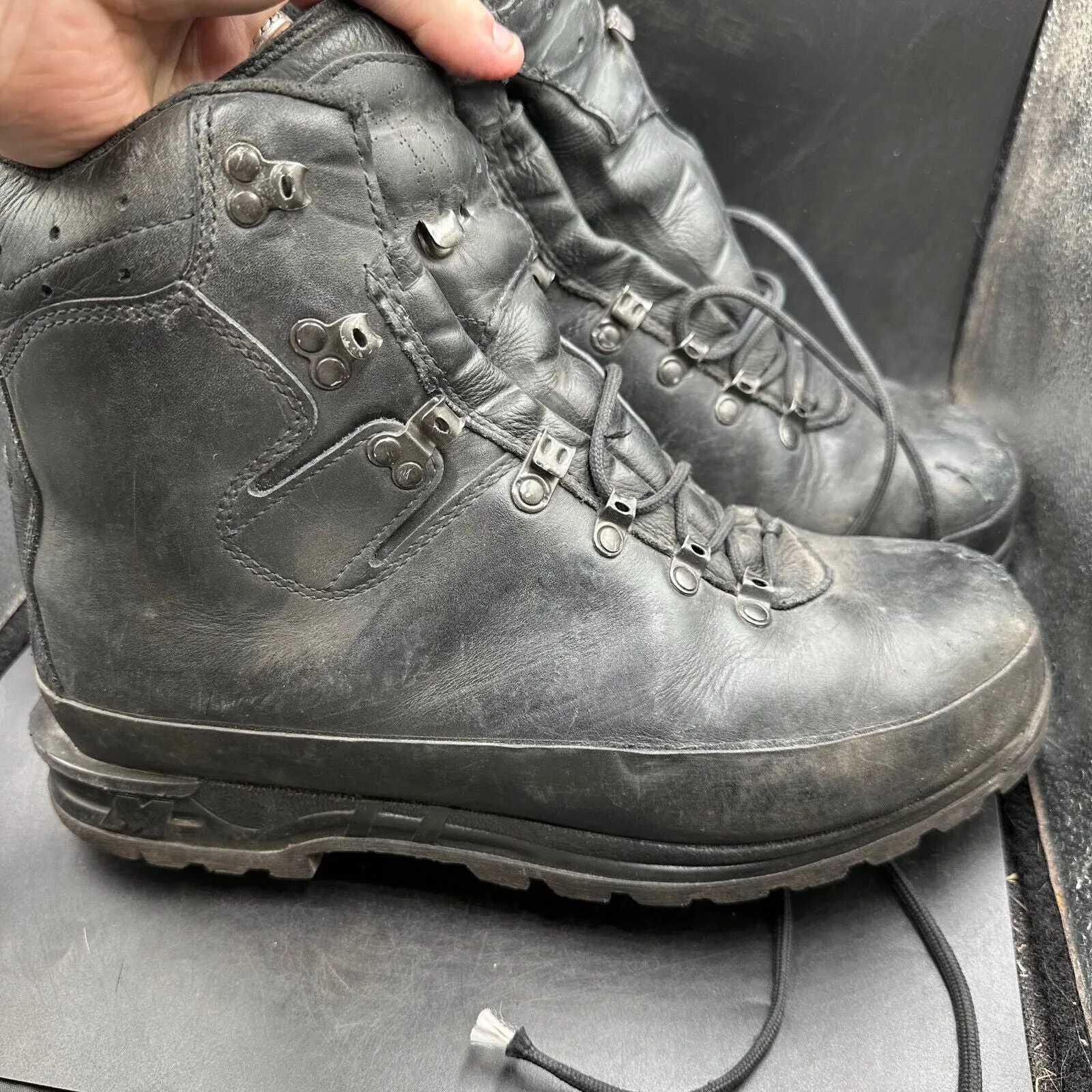 German Army Black Leather Army Heavy Duty Combat Boots Meindl Size EU45.5 UK10.5