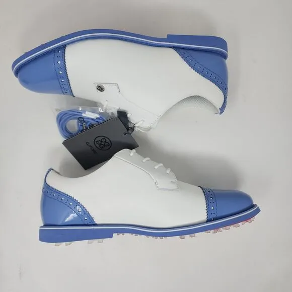 GFore Waterproof Golf Shoes Womens 7 Blue White Cap Toe Gallivanter Logo Lace Up