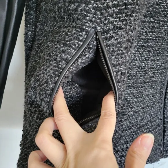 G.H. Bass &amp; Co. Wool Knit Faux Vegan Leather Long Sleeve Tweed Knit Jacket Coat