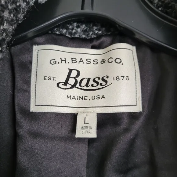 G.H. Bass &amp; Co. Wool Knit Faux Vegan Leather Long Sleeve Tweed Knit Jacket Coat