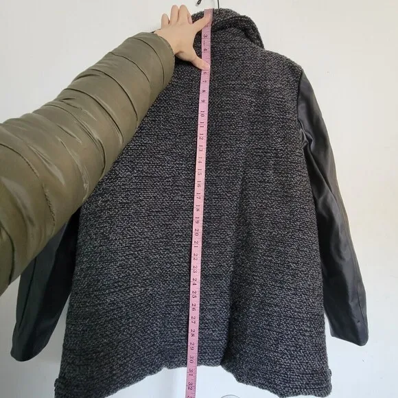 G.H. Bass &amp; Co. Wool Knit Faux Vegan Leather Long Sleeve Tweed Knit Jacket Coat