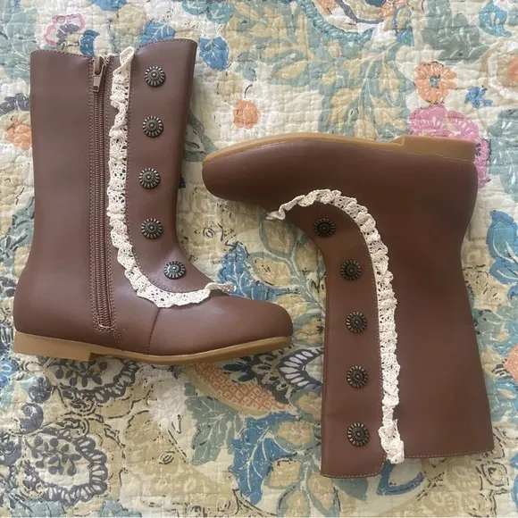 Girls’ Military Boots with Lace and Button Detail