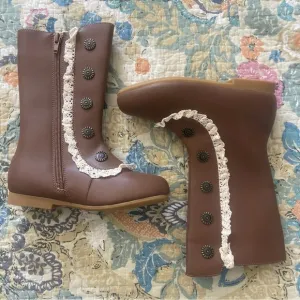 Girls’ Military Boots with Lace and Button Detail