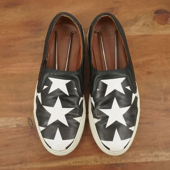 Givenchy Womens Sneakers Slip On Shoes Black White Stars Leather Size 36.5 / 6US