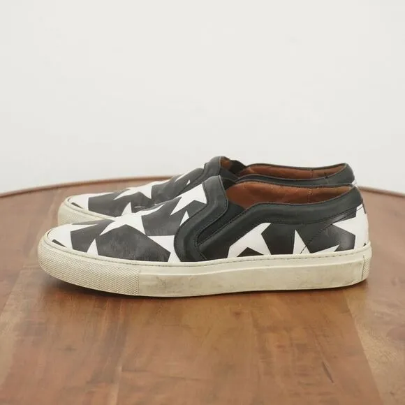 Givenchy Womens Sneakers Slip On Shoes Black White Stars Leather Size 36.5 / 6US