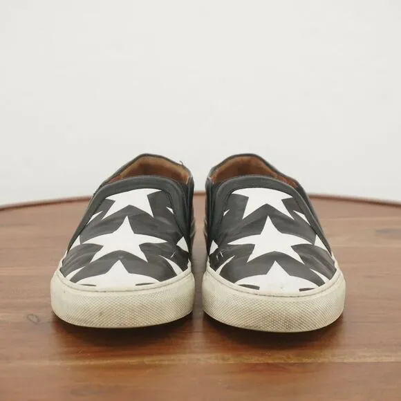Givenchy Womens Sneakers Slip On Shoes Black White Stars Leather Size 36.5 / 6US