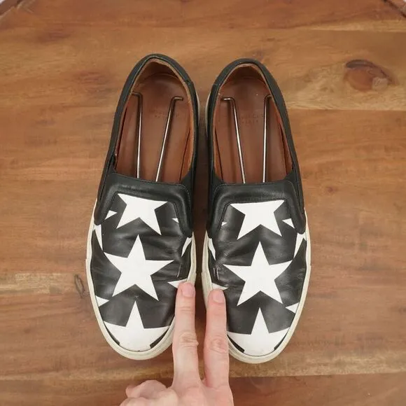 Givenchy Womens Sneakers Slip On Shoes Black White Stars Leather Size 36.5 / 6US