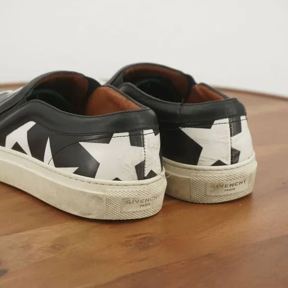 Givenchy Womens Sneakers Slip On Shoes Black White Stars Leather Size 36.5 / 6US