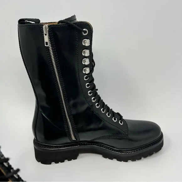 Grenson Black Leather Combat Boots with Chunky Sole