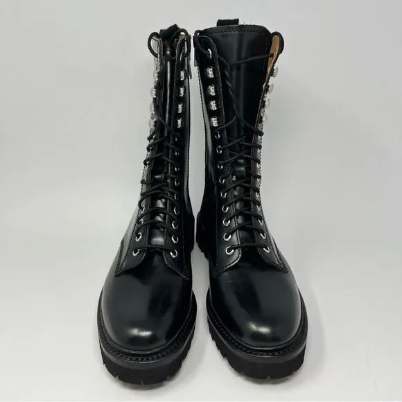Grenson Black Leather Combat Boots with Chunky Sole