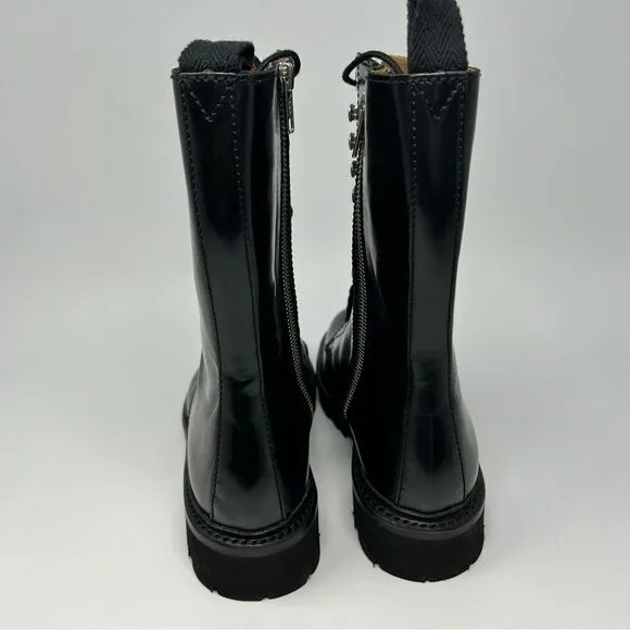 Grenson Black Leather Combat Boots with Chunky Sole