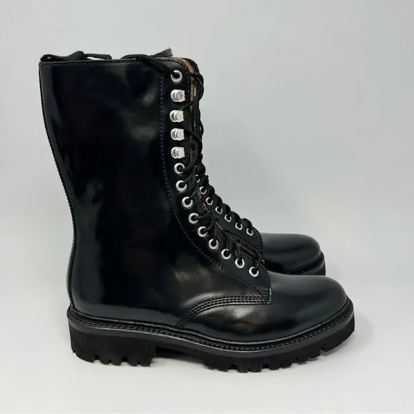 Grenson Black Leather Combat Boots with Chunky Sole