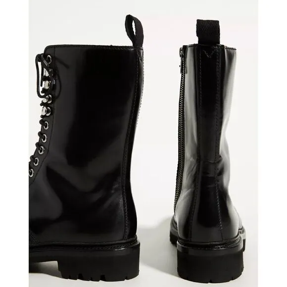 Grenson Black Leather Combat Boots with Chunky Sole