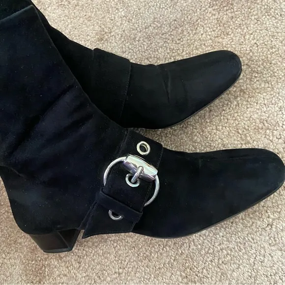 Gucci Short Ankle Boots Black Suede Heel