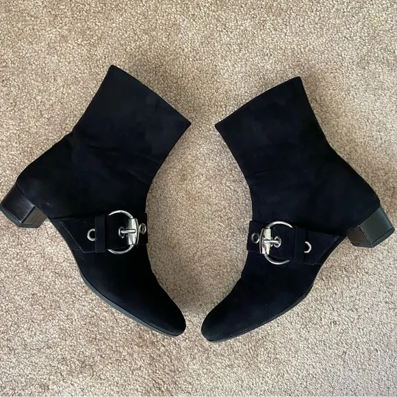 Gucci Short Ankle Boots Black Suede Heel