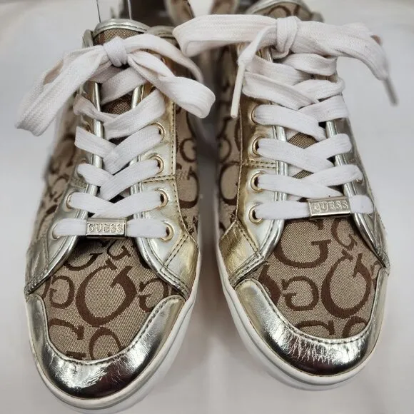 GUESS Goodly Signature Gold Metallic Sneakers Tennis Shoes 11