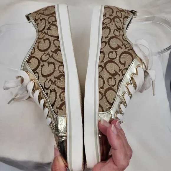 GUESS Goodly Signature Gold Metallic Sneakers Tennis Shoes 11
