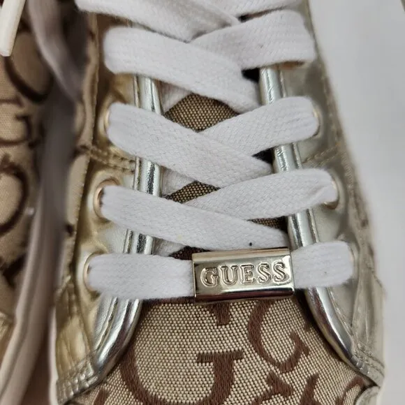 GUESS Goodly Signature Gold Metallic Sneakers Tennis Shoes 11
