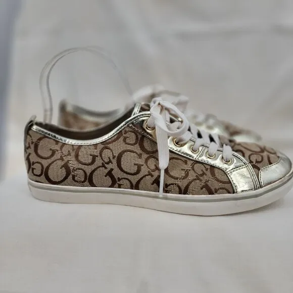 GUESS Goodly Signature Gold Metallic Sneakers Tennis Shoes 11