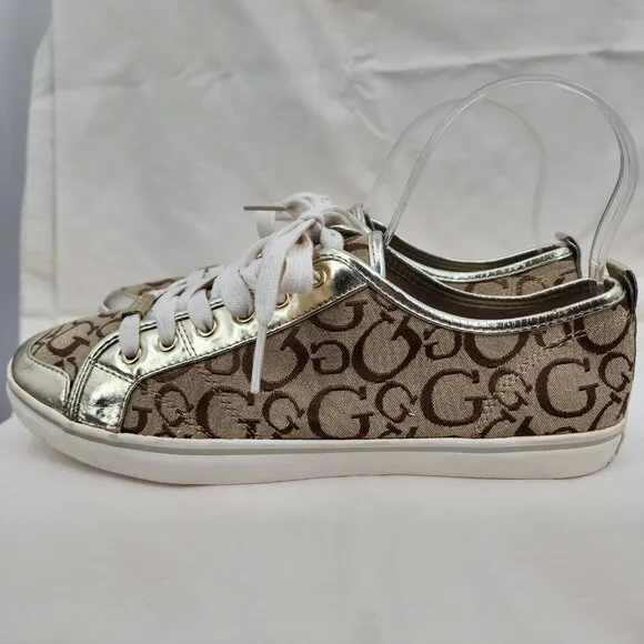 GUESS Goodly Signature Gold Metallic Sneakers Tennis Shoes 11