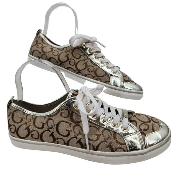 GUESS Goodly Signature Gold Metallic Sneakers Tennis Shoes 11