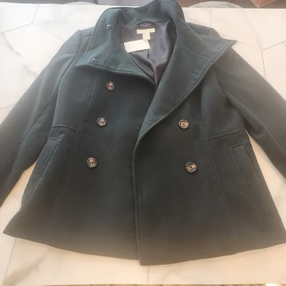 H&amp;M, NWTO BEAUTIFUL Womens size 12, green double breasted high neck collar Coat.