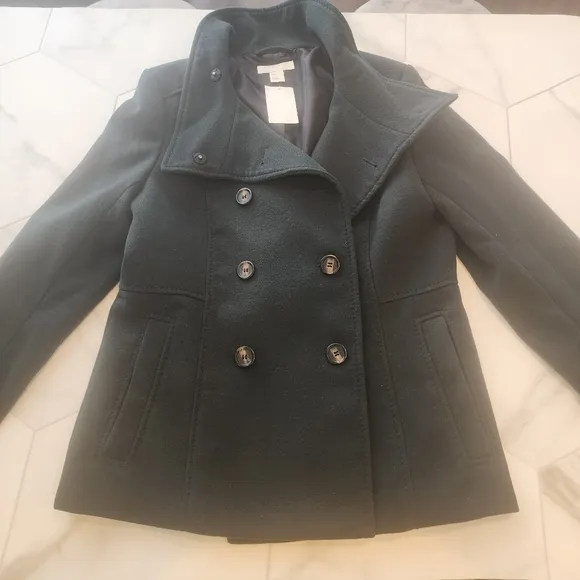 H&amp;M, NWTO BEAUTIFUL Womens size 12, green double breasted high neck collar Coat.