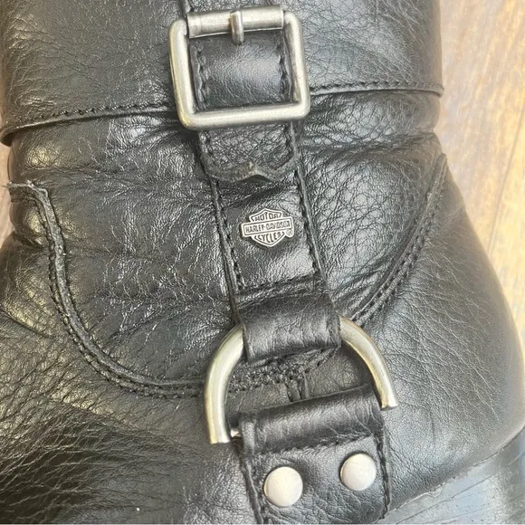 HARLEY DAVIDSON SIZE 7 BLACK LEATHER ANKLE BOOTS