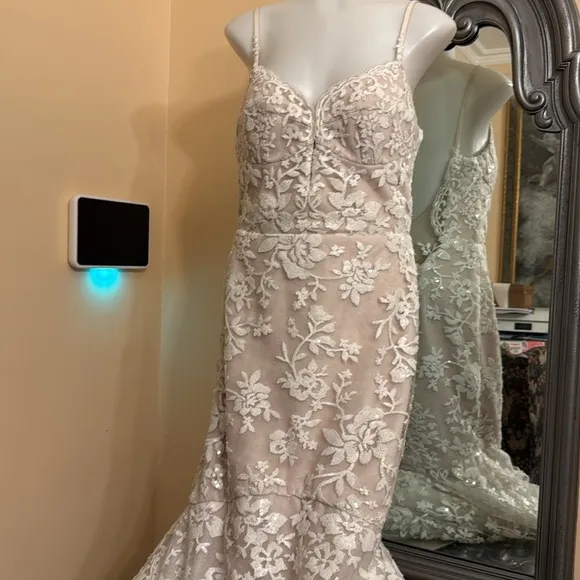 Hayley Paige Blush Havana Elegant Lace Floral Fit and Flare Wedding Dress