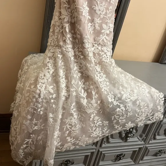 Hayley Paige Blush Havana Elegant Lace Floral Fit and Flare Wedding Dress