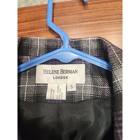 Helene Berman Womens Wool Blend Crop Coat Gray Tartan Plaid Double Breasted Sz S