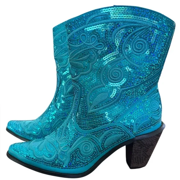 Helen’s Heart Turquoise Sequin Western Boots – Size 9