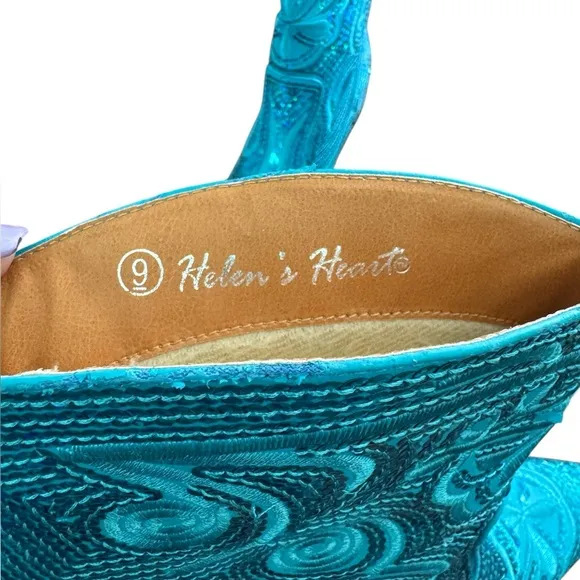 Helen’s Heart Turquoise Sequin Western Boots – Size 9