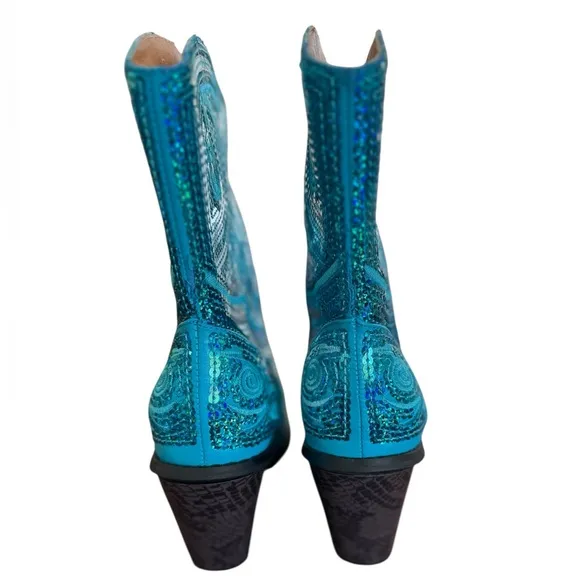 Helen’s Heart Turquoise Sequin Western Boots – Size 9
