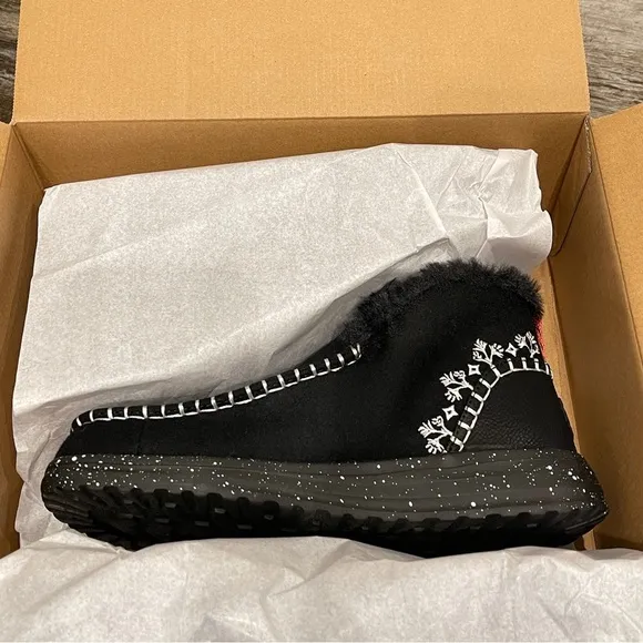 Hey Dude Denny Wool Faux Shearling Boot Black Slip On Comfy Womens Size 7 NIB