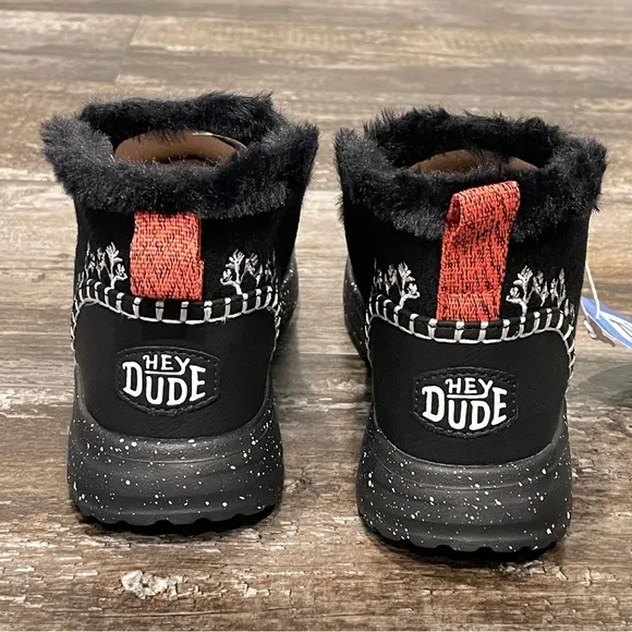 Hey Dude Denny Wool Faux Shearling Boot Black Slip On Comfy Womens Size 7 NIB