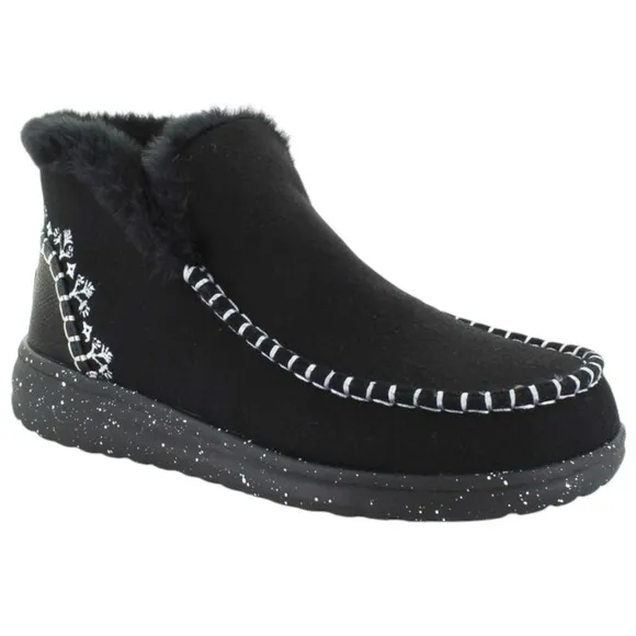 Hey Dude Denny Wool Faux Shearling Boot Black Slip On Comfy Womens Size 7 NIB