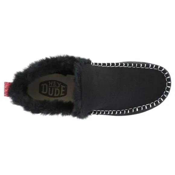 Hey Dude Denny Wool Faux Shearling Boot Black Slip On Comfy Womens Size 7 NIB