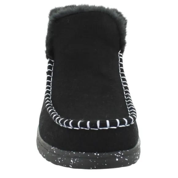 Hey Dude Denny Wool Faux Shearling Boot Black Slip On Comfy Womens Size 7 NIB