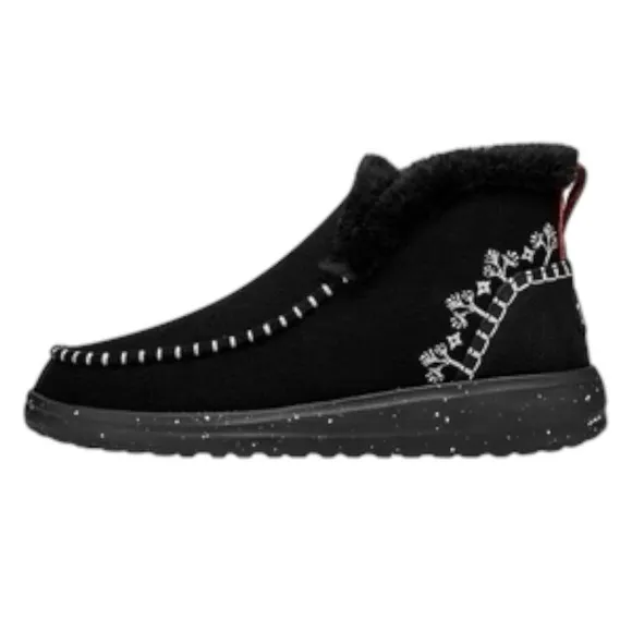 Hey Dude Denny Wool Faux Shearling Boot Black Slip On Comfy Womens Size 7 NIB